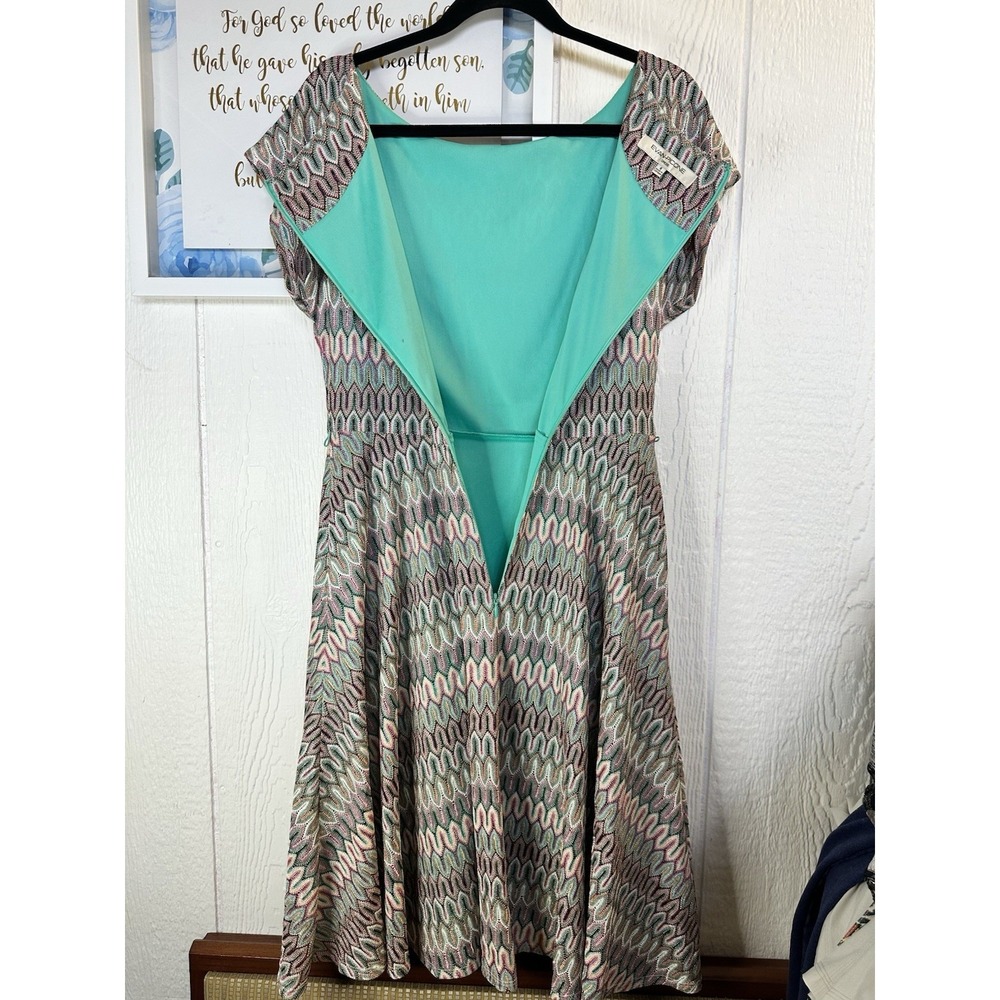Evan Picone Size 8 Knitted Geometrical Multicolor Design MIDI Dress W/ Lining